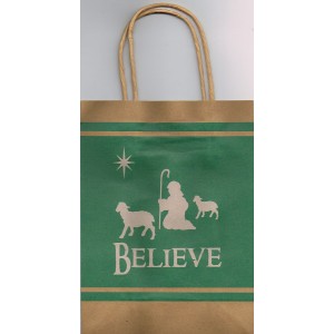 Christmas Paper Gift Bag - Believe - Shepherd And Sheep